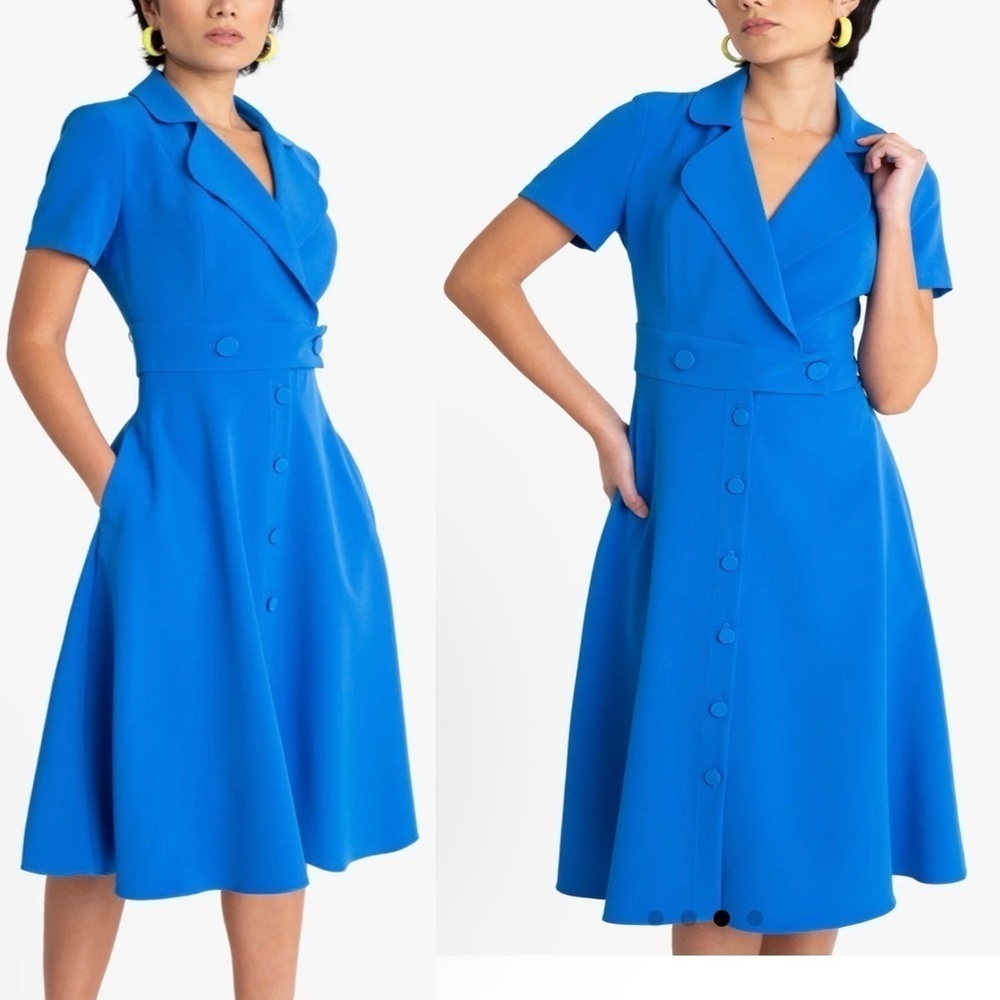 Black‎ Halo A-Line Skirt Notched Lapels Button Front Dress Women's Size 4
